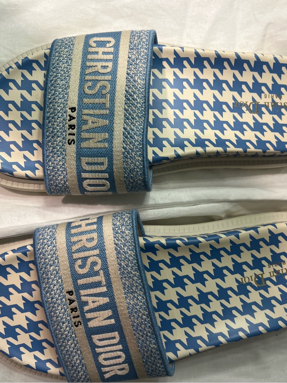 Authentic Dior Dway Blue Houndstooth Slide Sandals, size 12 - Picture 2 of 3